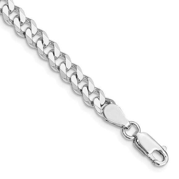 6mm Rhodium Plated Sterling Silver Solid Curb Chain Bracelet 8 Inch